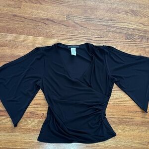 Y2K Coco Bianco Black Blouse with Slit Sleeves and Ruching